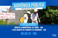 Audiência Pública propõe discutir condições de trabalho e valorização dos agentes de saúde e combate às endemias