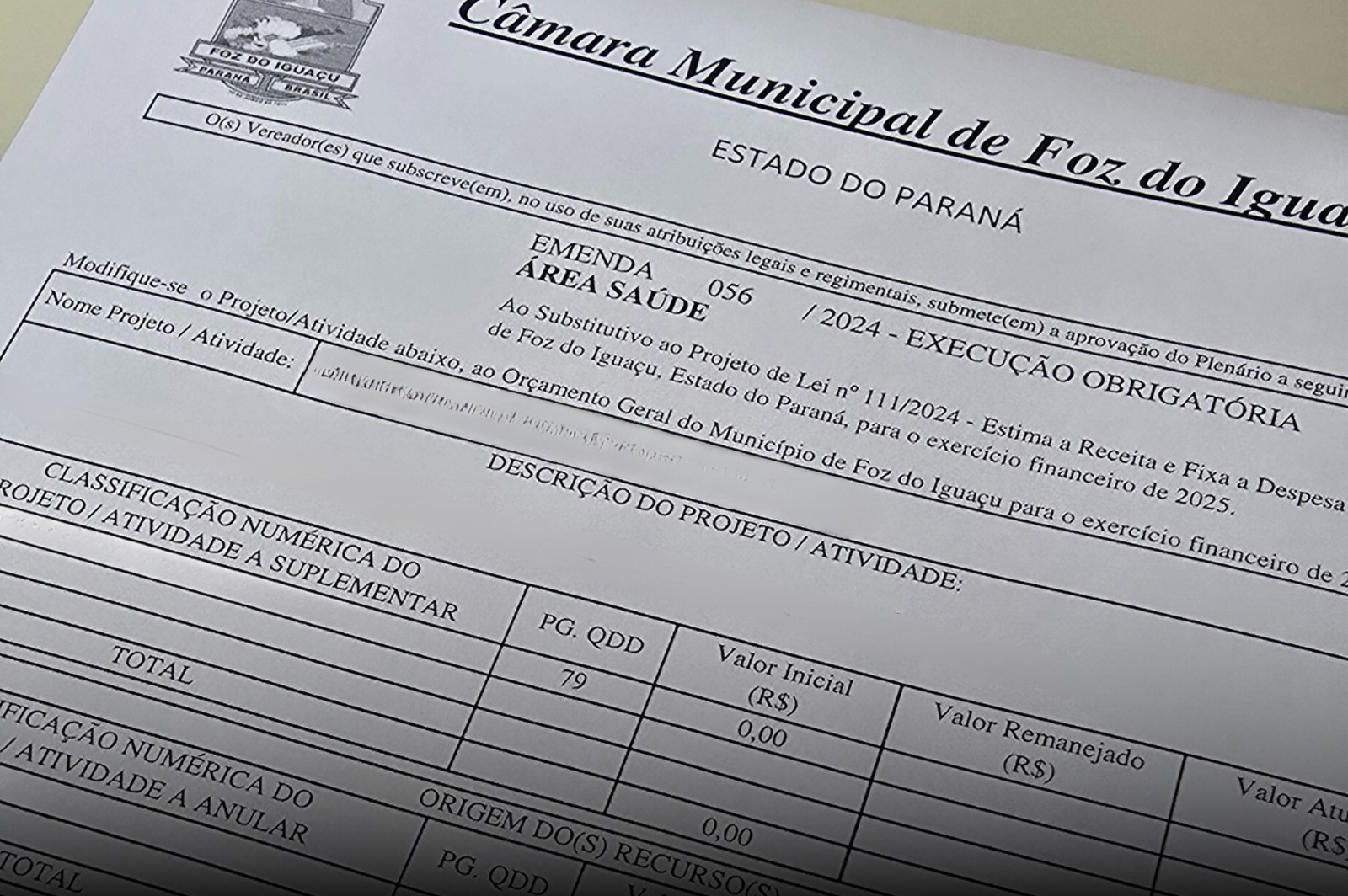 Câmara de Foz aprova projeto que reforça a transparência na execução de emendas parlamentares