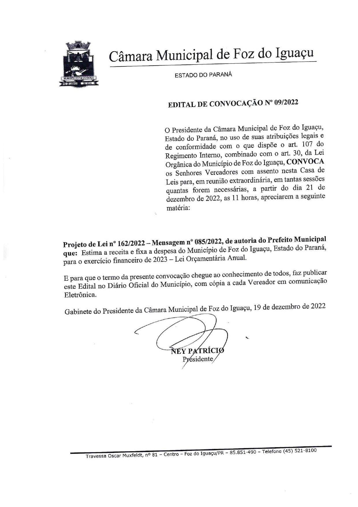 Edital de Convocação para Sessão Extraordinária
