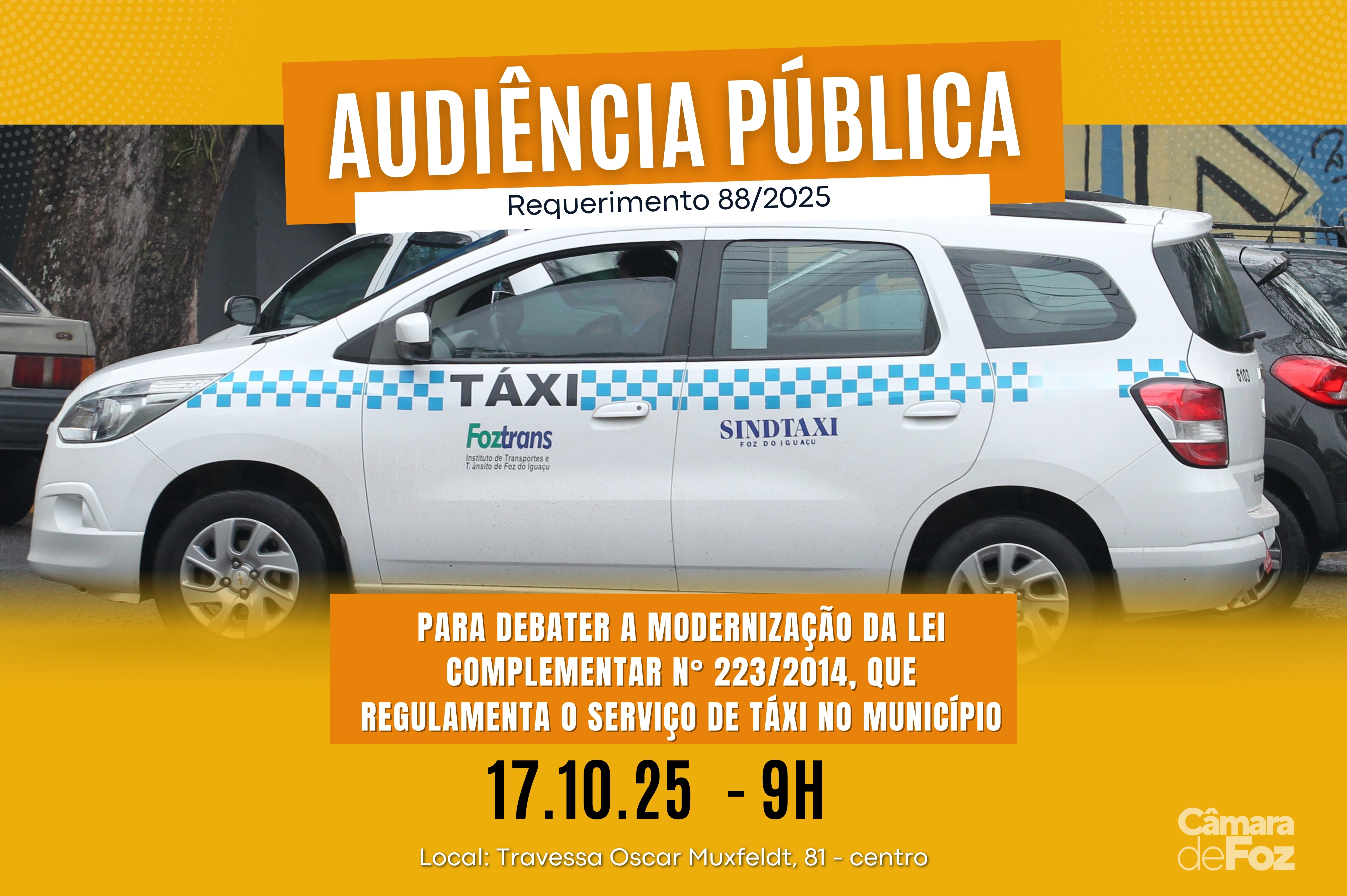Legislativo convoca audiência pública para discutir modernização da lei do táxi em Foz