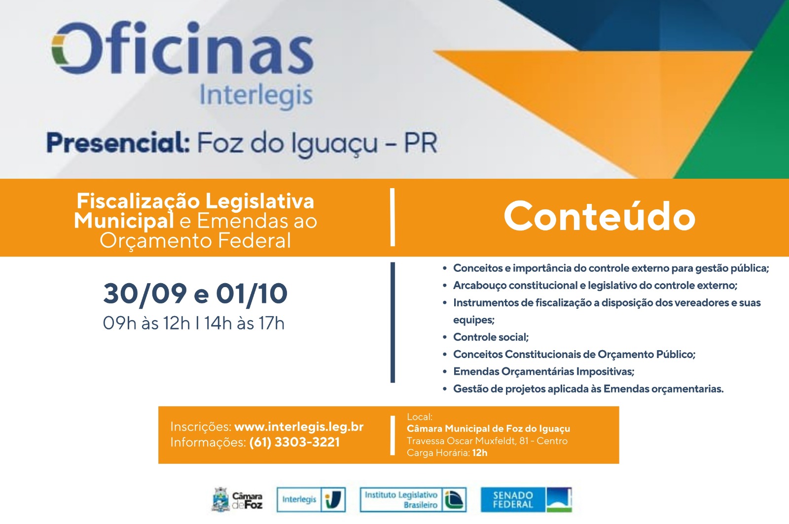 Oficina Interlegis, do Senado Federal, está chegando no Legislativo de Foz!
