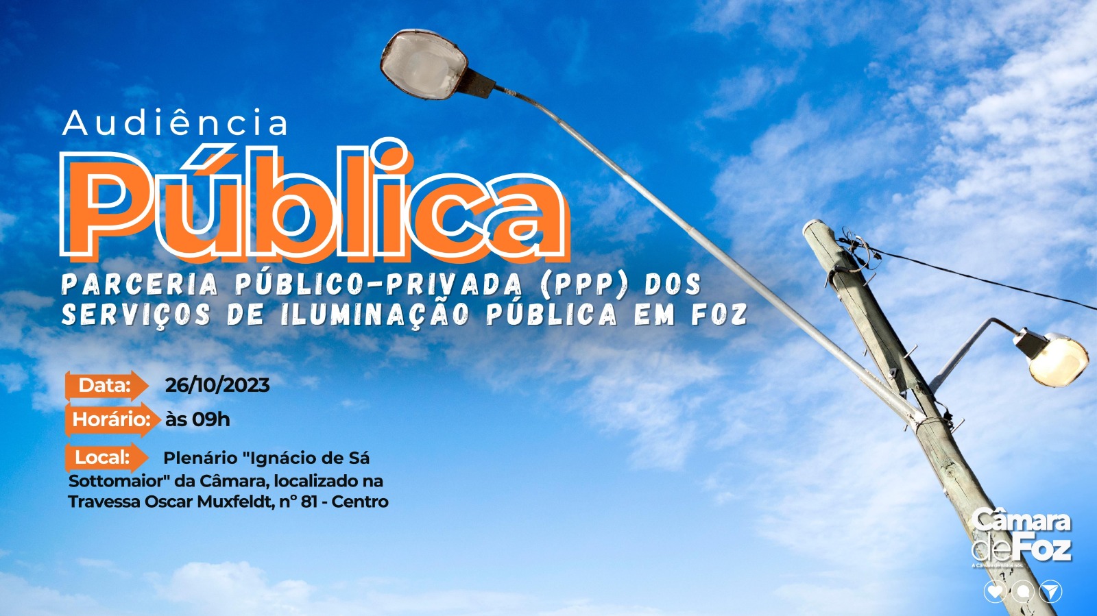 Prefeitura propõe PPP na iluminação pública; Câmara convoca audiência para ouvir a população