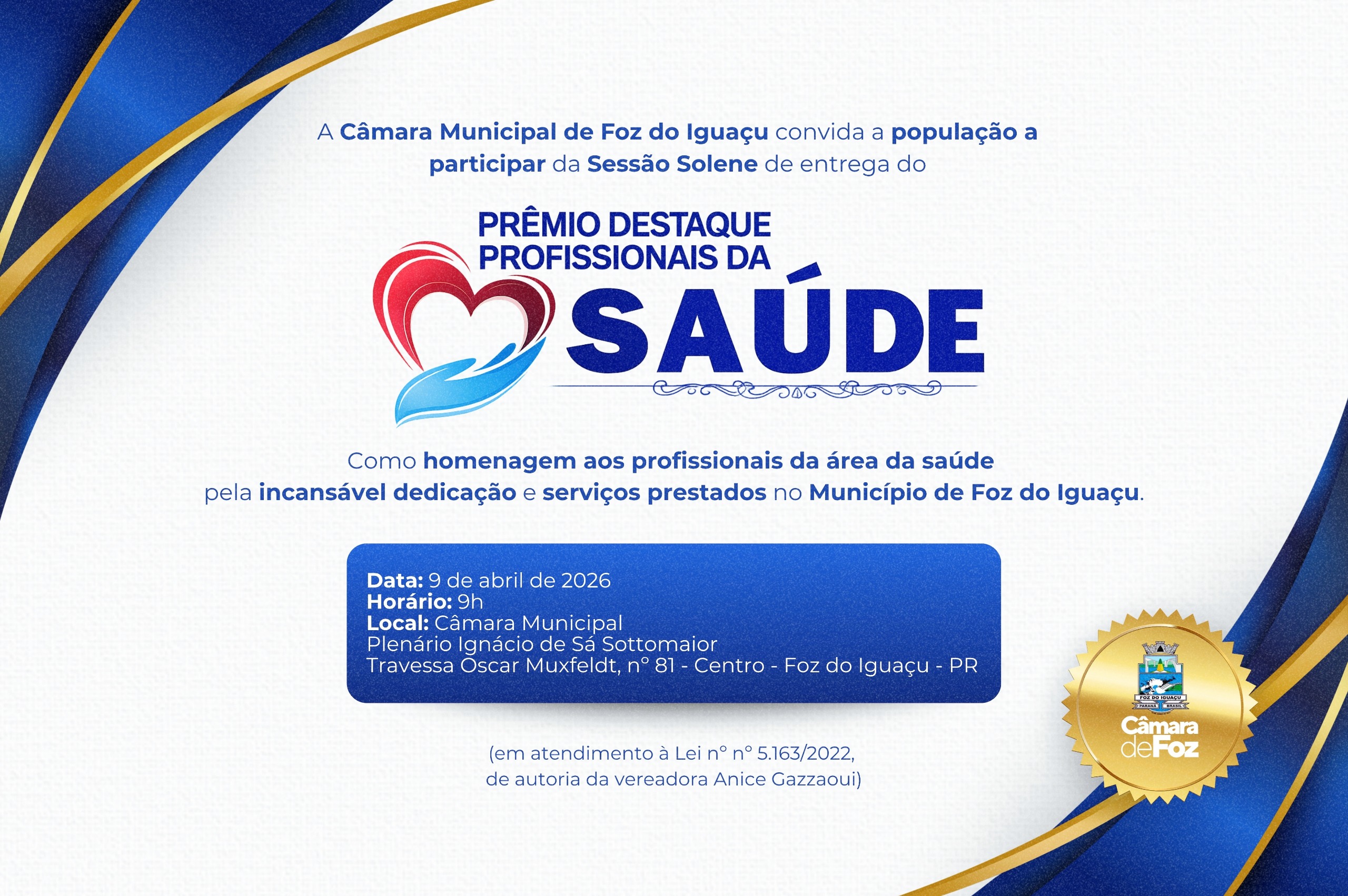 Profissionais da saúde serão homenageados pelo Legislativo em sessão solene