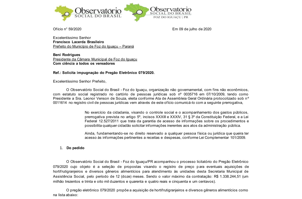 Requerimento da Câmara questiona processo de compra na prefeitura de Foz