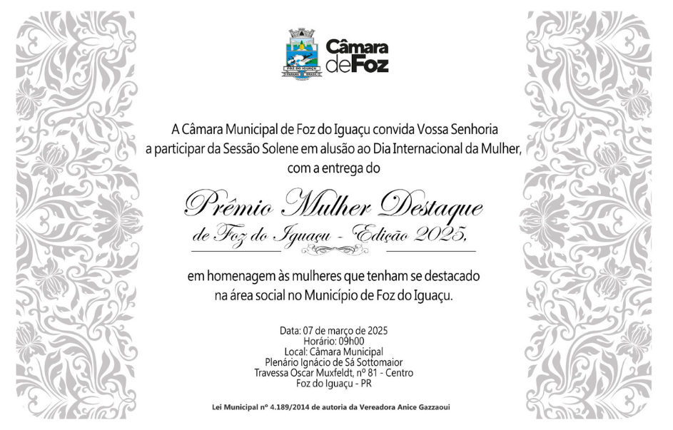 Sessão Solene do dia 7 de março, para a 11ª edição do Prêmio Mulher Destaque em comemoração ao dia da mulher (8 de março)